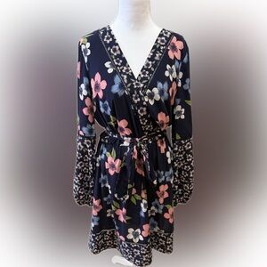 Eliza J Navy and Pink Floral Long Sleeve Romantic Midi Dress Size 8